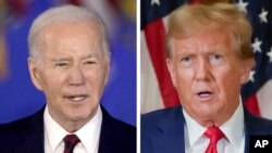 En esta foto combinada, el presidente Joe Biden habla en Milwaukee, el 13 de marzo de 2024, izquierda, y el expresidente Donald Trump habla en Nueva York, el 11 de enero de 2024.
