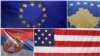 Obeležja Srbije, Kosova, Evropske unije i Sjedinjenih Država (Foto: Reuters/VOA Graphic)