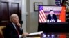 FILE - U.S. President Joe Biden speaks with Chinese leader Xi Jinping from the White House in Washington, Nov. 15, 2021. The two spoke again July 28, 2002, amid tensions over a proposed visit to Taiwan by U.S. House Speaker Nancy Pelosi.