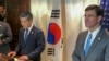 U.S. Defense Secretary Mark Esper, right, and South Korea defense Minister Jeong Kyeong-doo attend a press conference in Bangkok, Thailand, Nov. 17, 2019. 