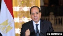 FILE - Egyptian President Abdel-Fattah el-Sissi delivers an address at the Ittihadiya presidential palace in Cairo, May 26, 2017. 