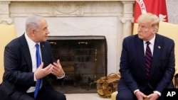2020년 9월 15일 도널드 트럼프 미국 대통령이 워싱턴D.C. 백악관에서 베냐민 네타냐후 이스라엘 총리와 회담을 갖고 있다.