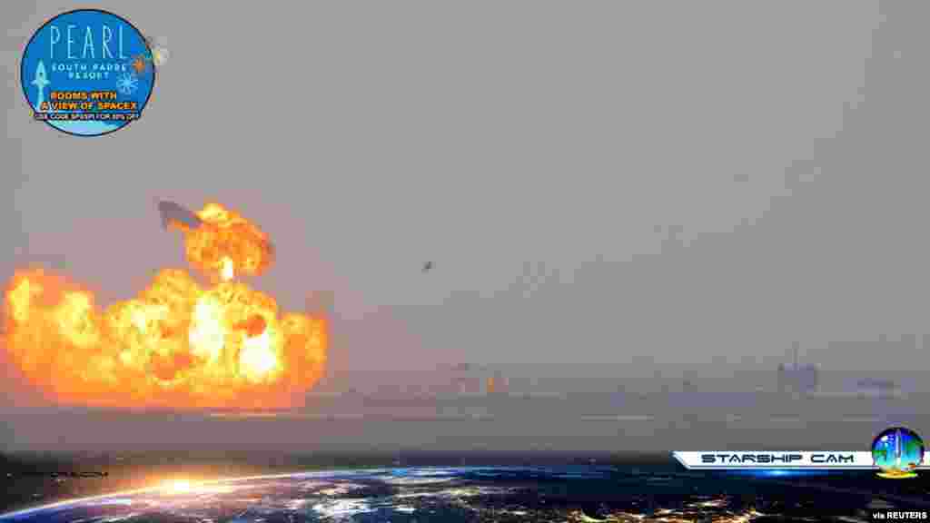 SpaceX Starship SN10 explodes after liftoff at South Padre Island, Texas, March 3, 2021, in this still image taken from a social media video. (SPADRE.COM – TWITTER @SPACEPADREISLE)