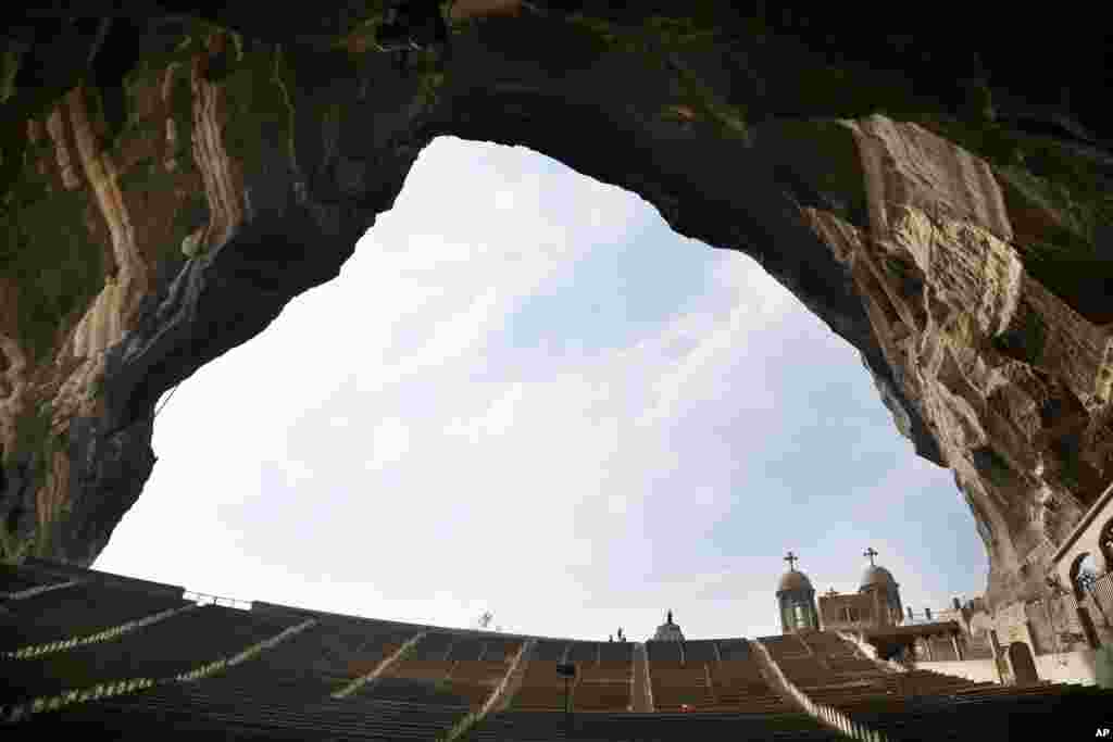A general view of the Cave Cathedral or St. Sama'ans Church on the Mokattam hills overlooking Cairo, Egypt.