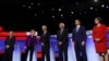 Wagombea urais wa chama cha Demokrat kutoka kushoto bilioneya Tom Steyer, Seneta Elizabeth Warren, Makamu wa Rais wa zamani Joe Biden,Seneta Bernie Sanders, Meya wa zamani wa South Bend Pete Buttigieg na Seneta Amy Klobuchar wakiwa katika mdahalo Iowa, Marekani.