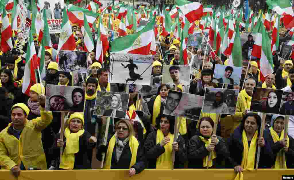 صدها نفر در تجمع مجاهدین خلق در پاریس برای اعتراض به حضور روحانی حضور داشتند.