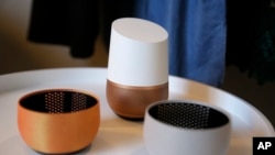 A Google Home unit is displayed in San Francisco, Oct. 4, 2016.