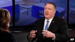 Menlu AS Mike Pompeo dalam program "Bincang Pagi dengan (Mornings with) Maria Bartiromo " di Fox Business Network, New York, 21 Februari 2019.