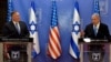 US Secretary of State Mike Pompeo, left, and Israeli Prime Minister Benjamin Netanyahu make a joint statement to the press after meeting in Jerusalem, on Aug. 24, 2020.