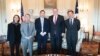 U.S. Secretary of State Mike Pompeo met with Liane Lee, Su Xiaokang, Wang Dan, and Henry Li, left to right, student leaders and survivors of the 1989 Tiananmen Square protests, June 2, 2020. (Mike Pompeo, Twitter) 