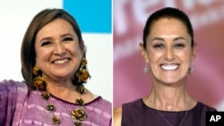 Fotocomposición de archivo muestra a Xochitl Galvez (izquierda) antes de registrarse como candidata a la presidencia el 4 de julio de 2023, y a Claudia Sheinbaum (derecha) en el acto de presentación como aspirante a la presidencia, el 6 de septiembre de 2023.