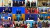 This image made from a teleconference provided by the Vietnam News Agency (VNA) shows the leaders and trade ministers of 15 Regional Comprehensive Economic Partnership (RCEP) countries pose for a virtual group photo in Hanoi, Vietnam on Sunday, Nov. 15, 2