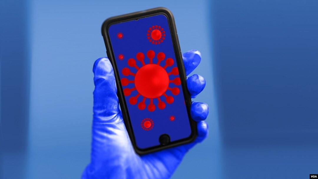 Mobilni telefon sa slikom koronavirusa