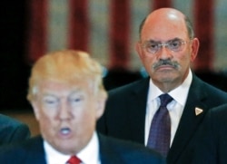 FILE - Trump Organization chief financial officer Allen Weisselberg looks on as then-U.S. Republican presidential candidate Donald Trump speaks during a news conference at Trump Tower in Manhattan, New York, U.S., May 31, 2016. (REUTERS)