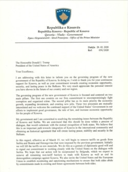 Pismo premijera Kosova Aljbina Kurtija američkom predsedniku Trampu