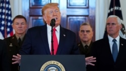 Predsednik Tramp govori o situaciji u Iranu okružen visokim američkim generalima, 8. januara 2019.