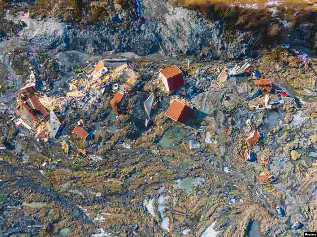 A general view shows the area where a large landslide destroyed several homes in Ask, Gjerdrum, Norway, March 8, 2021. (Credit: NTB/Stian Lysberg Solum)
