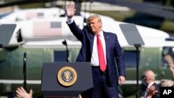 President Donald Trump arrives at a campaign rally, Oct. 19, 2020, in Prescott, Ariz. 