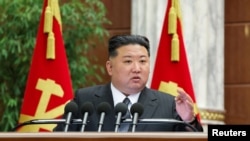 Lãnh tụ Triều Tiên Kim Jong Un phát biểu tại Bình Nhưỡng, Triều Tiên, trong bức ảnh này công bố ngày 29/12/2024.