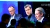 Теледебаты кандидатов на пост канцлера - лидера ХДС Фридриха Мерца, опредседателя крайне правой партии Германии «Альтернатива для Германии» (АдГ) Алисы Вайдель и премьер-министра Баварии и лидера ХСС Маркуса Зёдера после первых экзит-полов. Германия, 23 февраля 2025 г