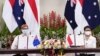 Menlu Australia Marise Payne dan Menlu RI Retno Marsudi (kanan) seusai penandatanganan nota kesepakatan (MOU) pakta pertahanan di kantor Kemenlu RI di Jakarta, 9 September 2021. (Kemlu RI)